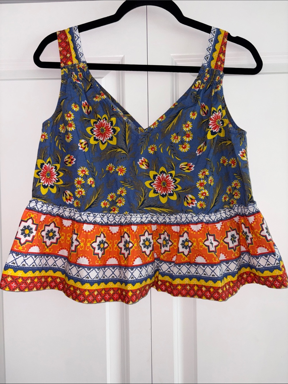 Joie Chinaru Floral Tank Top Size S 100% Cotton Peplum V neck Cami Blouse